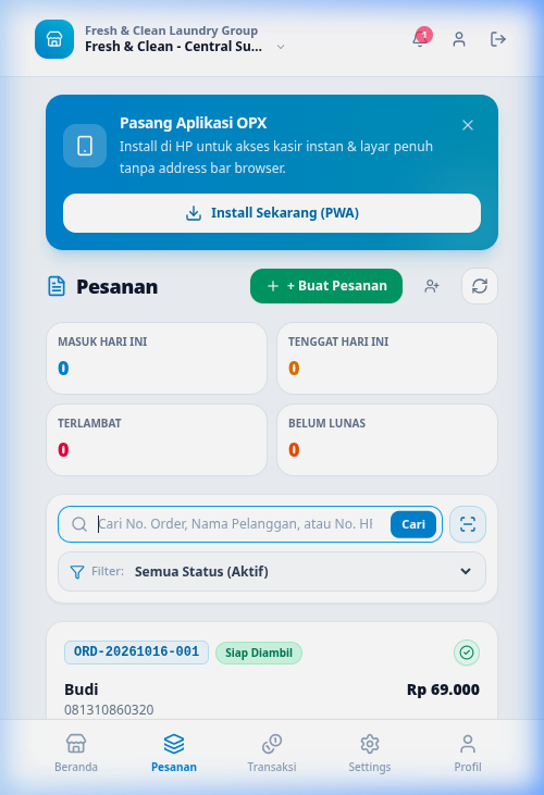 Tampilan Antarmuka Asli OPX Mobile POS